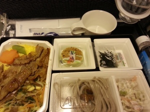 a bit of Korean style. rice with Bulgogi, potato salad, and cold noodles